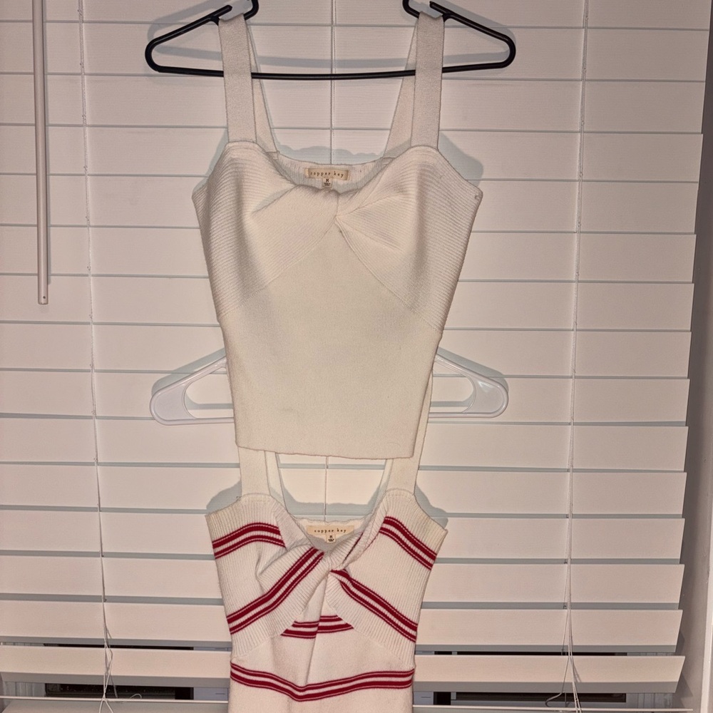 White Cropped tank and Red Striped